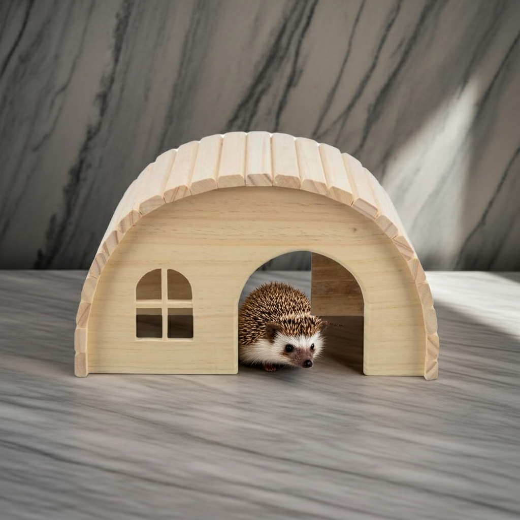 Drewniany duży domek 29×17×20cm z dwoma wejściami / przejście - obrazek 4