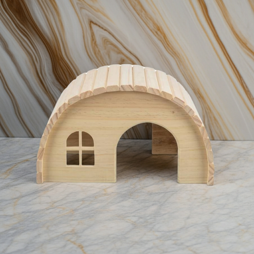 Drewniany duży domek 29×17×20cm z dwoma wejściami / przejście - obrazek 8