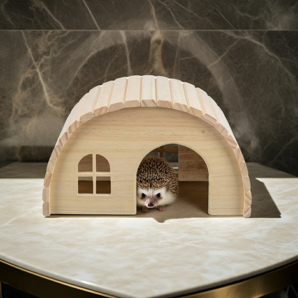 Drewniany duży domek 29×17×20cm z dwoma wejściami / przejście - obrazek 7