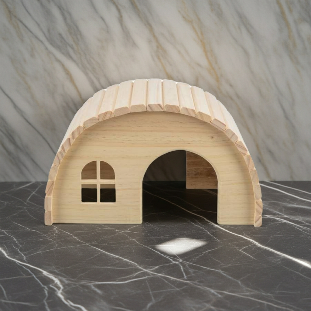 Drewniany duży domek 29×17×20cm z dwoma wejściami / przejście - obrazek 9